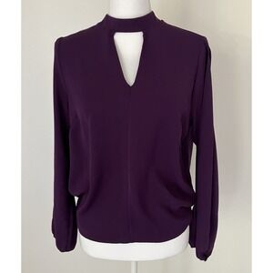 Everly Plum Purple Mock Neck Keyhole Split Sleeve Open Back Blouse Sz S